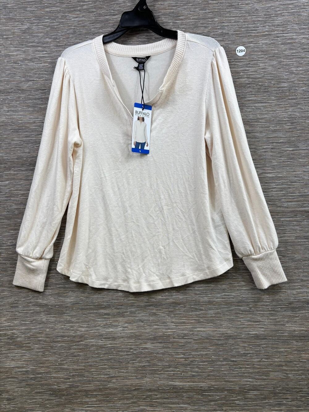 Buffalo David Bitton Shirt Womens L White Cozy V Neck Long Sleeve Jersey Top